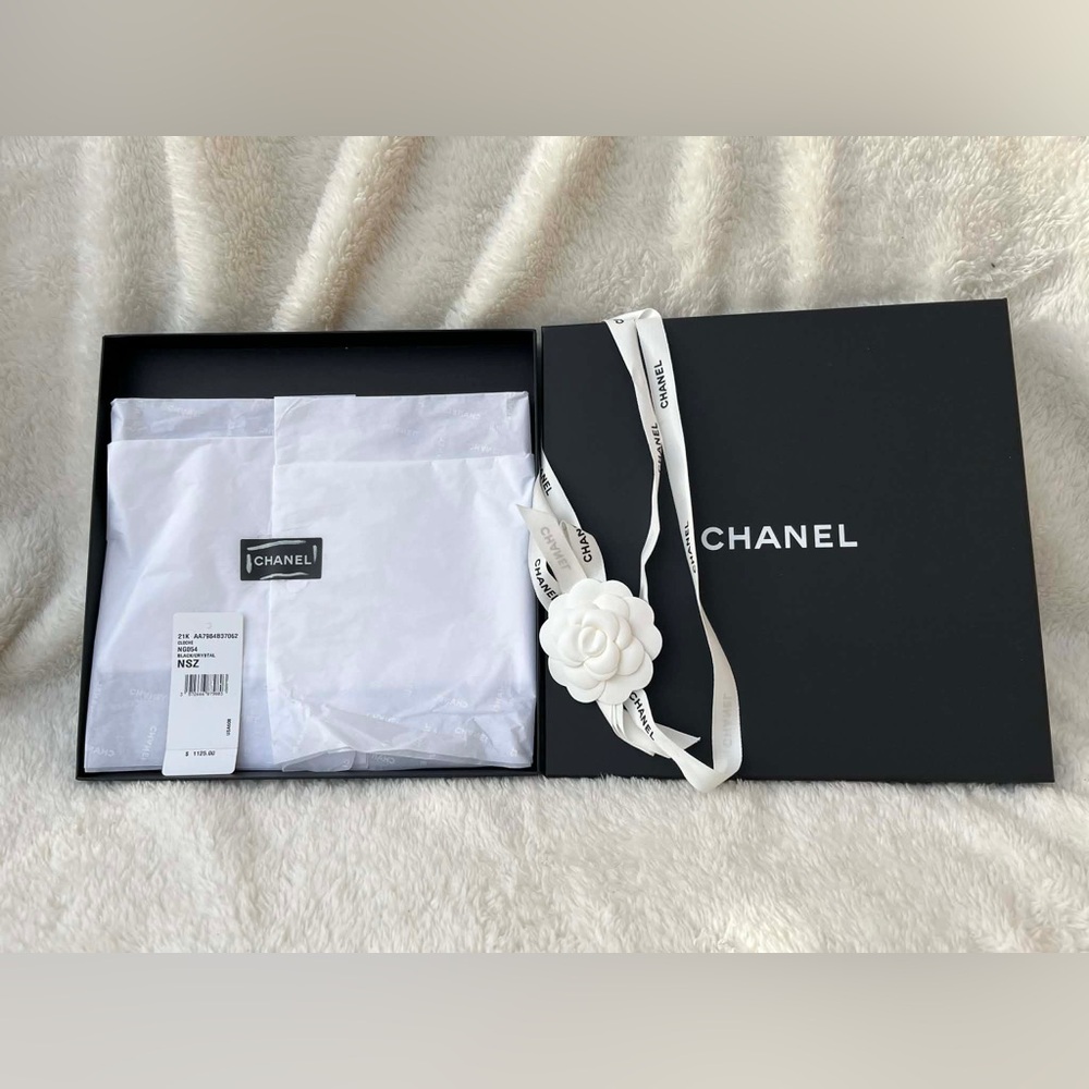 Chanel 100% Authentic Scarf Black Box with White Camellia Ribbon 10.5”x10.5”x1”.